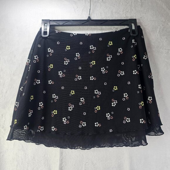 Forever 21 Black floral Skirt Mini Mesh Lining Size XL Flutter - Picture 1 of 11